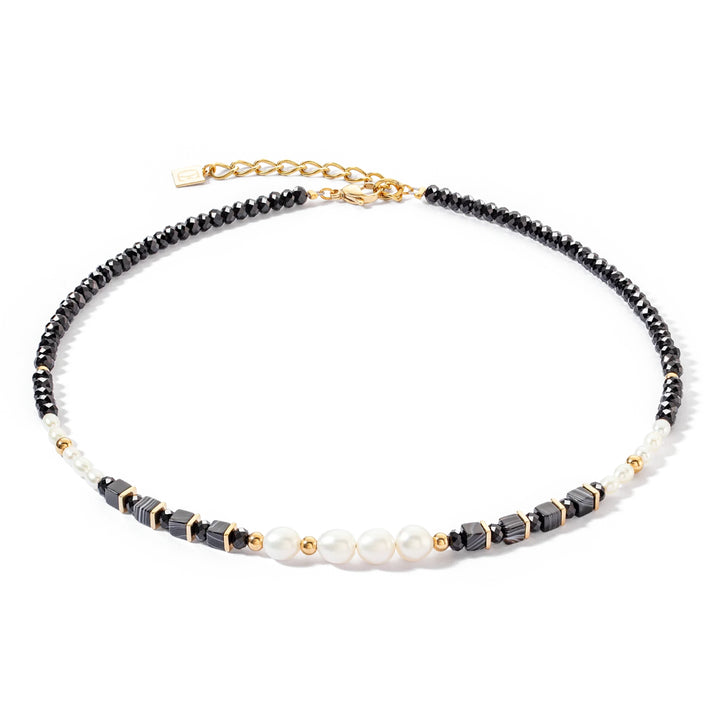 1132/10-1314 pearls &amp; onyx gold necklace