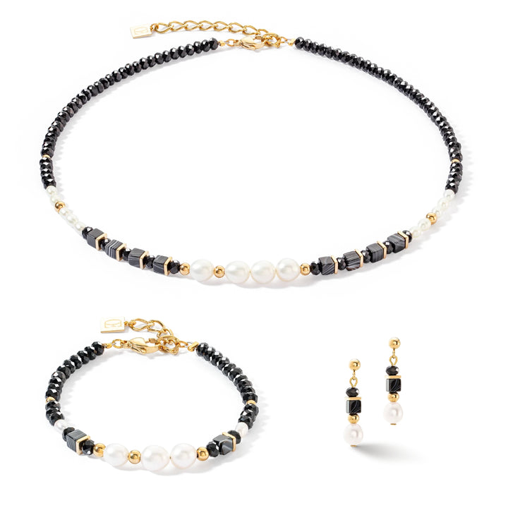 1132/10-1314 pearls &amp; onyx gold necklace
