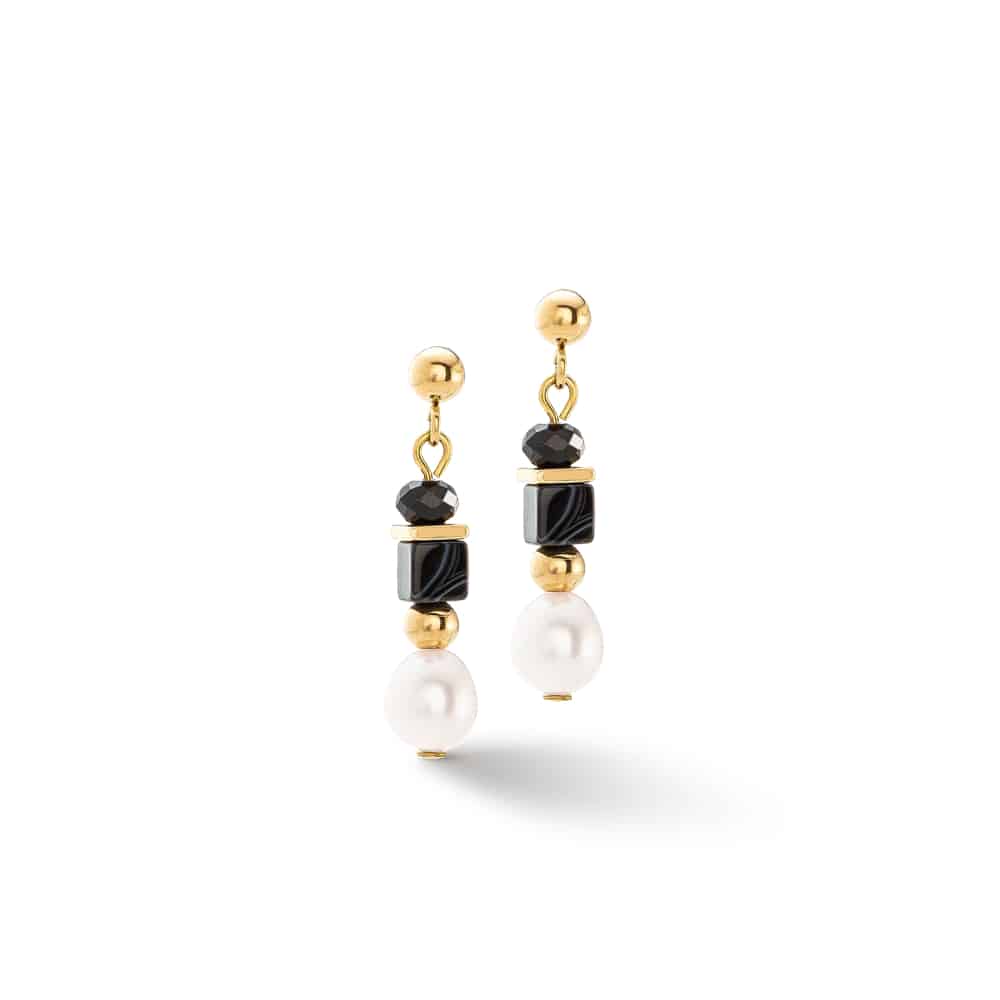 1132/21-1314 pearls &amp; onyx gold earrings