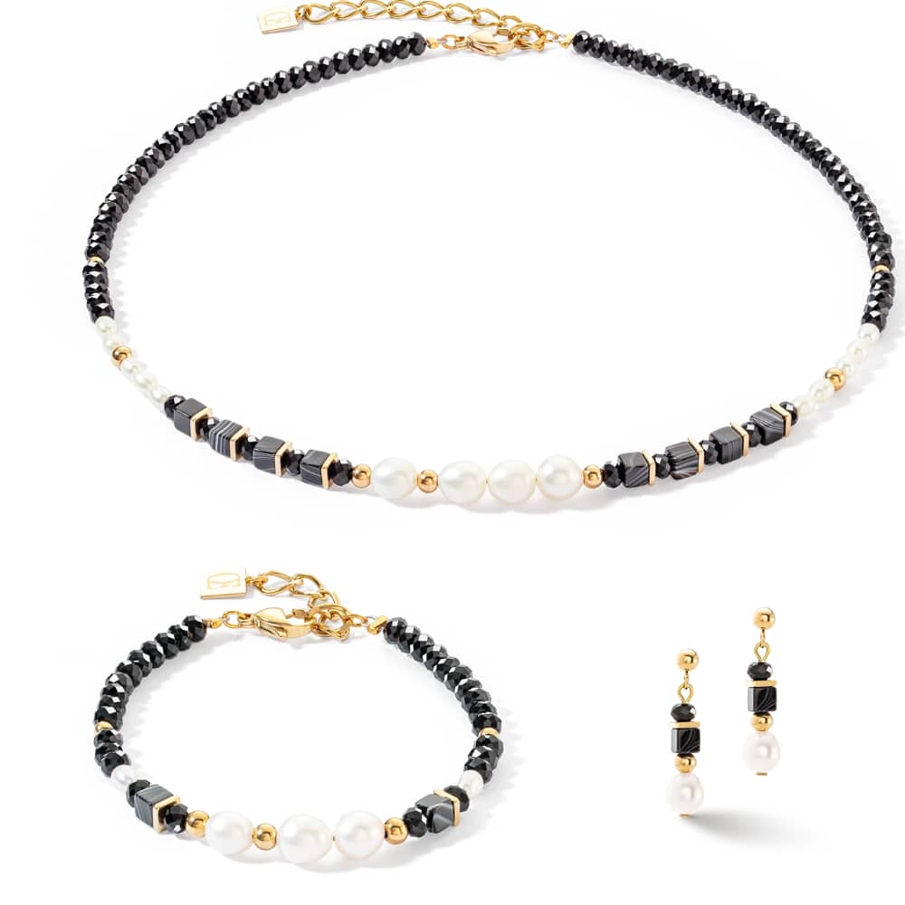 1132/21-1314 pearls &amp; onyx gold earrings