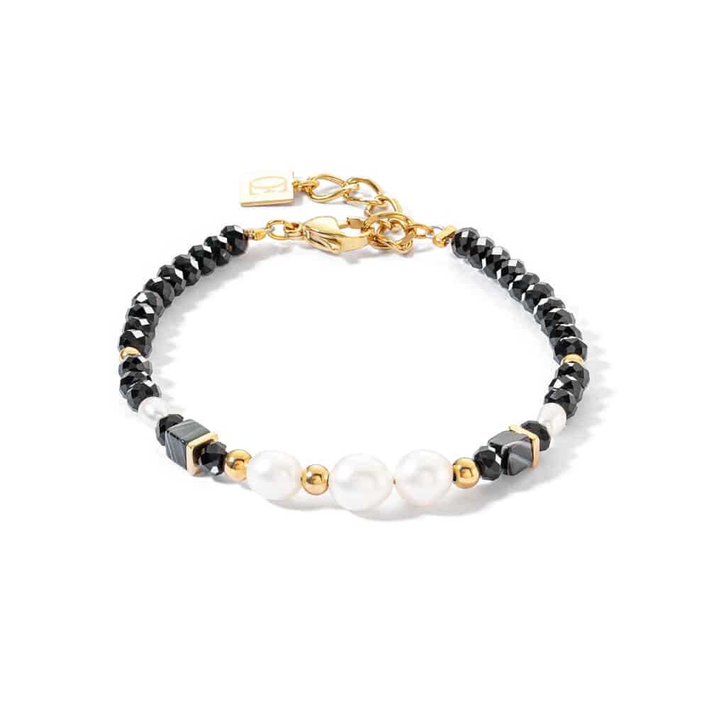 1132/30-1314 pearls &amp; onyx gold bracelet