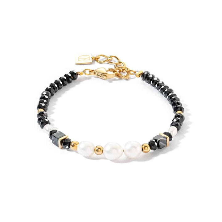 1132/30-1314 pearls &amp; onyx gold bracelet