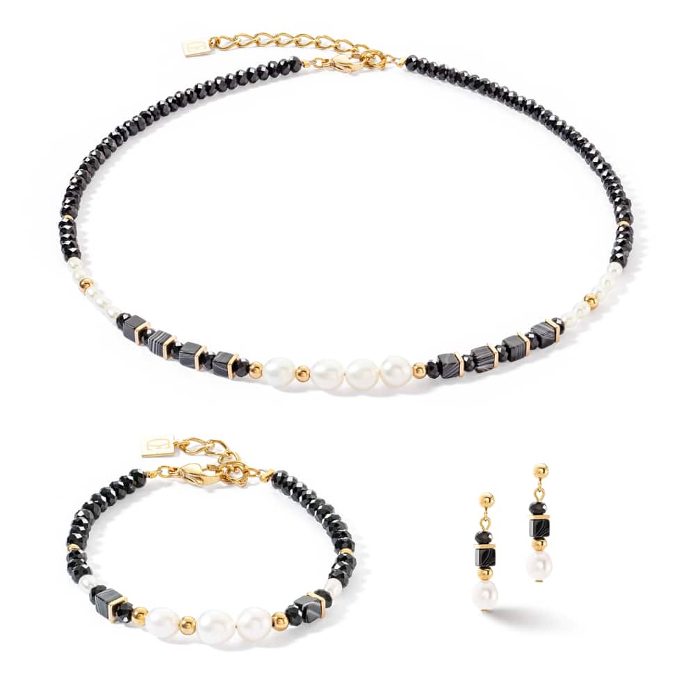1132/30-1314 pearls &amp; onyx gold bracelet