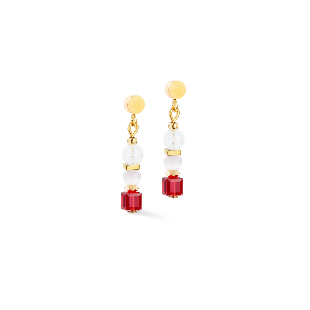cdl mini geocube crystal rosso orecchini oro