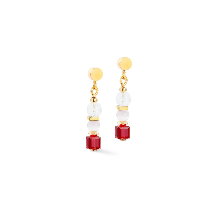 cdl mini geocube crystal rosso orecchini oro