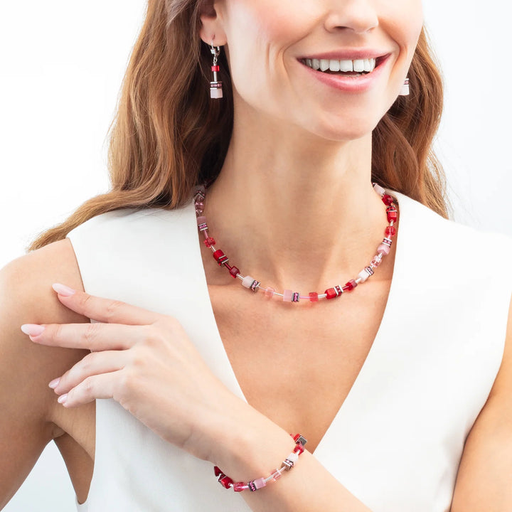 cdl geocube rosa rosso collana argento