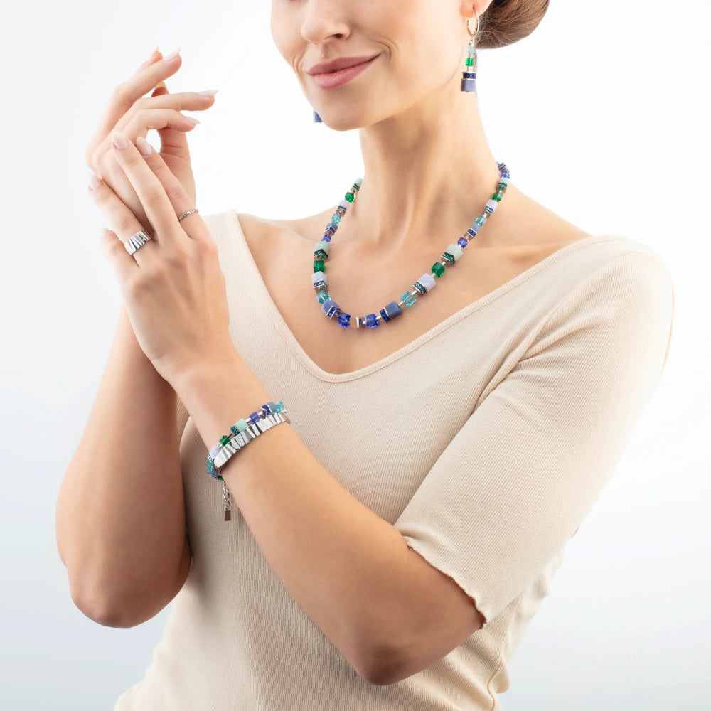 3039/10-0705 cdl big geocube blue-green necklace silver