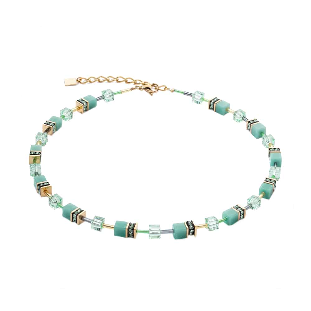 4020/10-0533 Aqua Green Geocube Gold Necklace