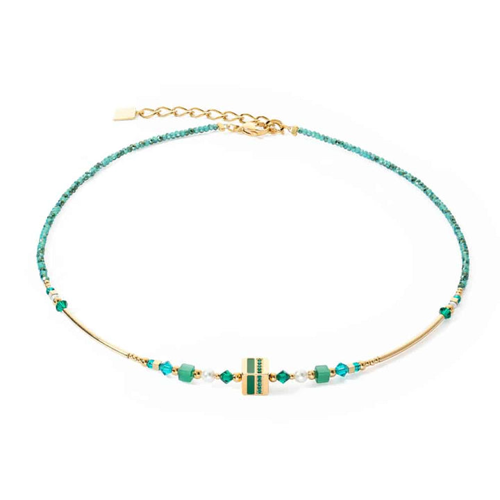 4355/10-0516 gold-green square stripes necklace