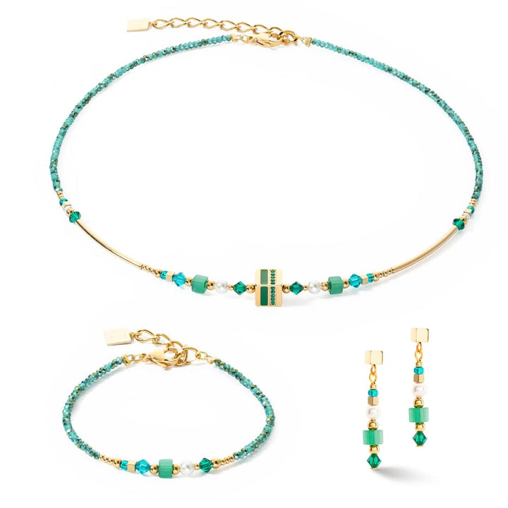 4355/10-0516 gold-green square stripes necklace