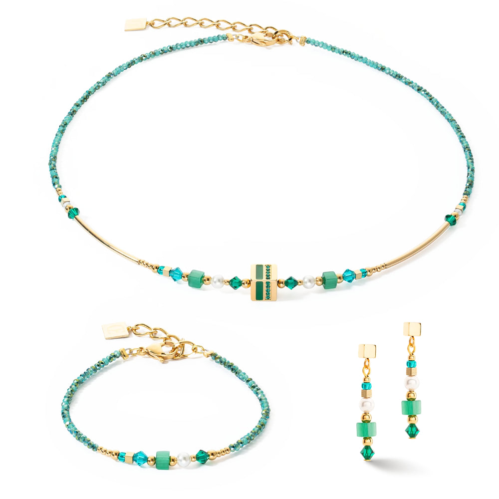 4355/10-0516 gold-green square stripes necklace