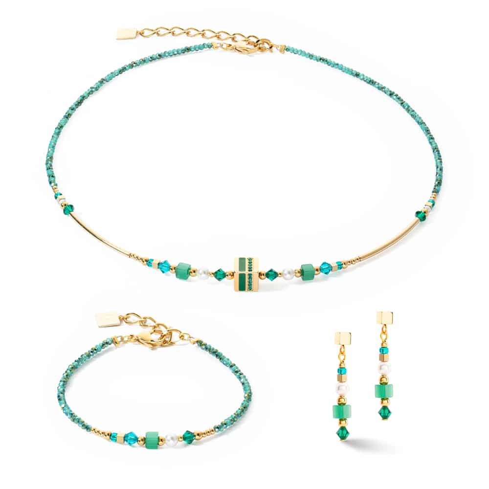 4355/21-0516 gold-green square stripes earrings