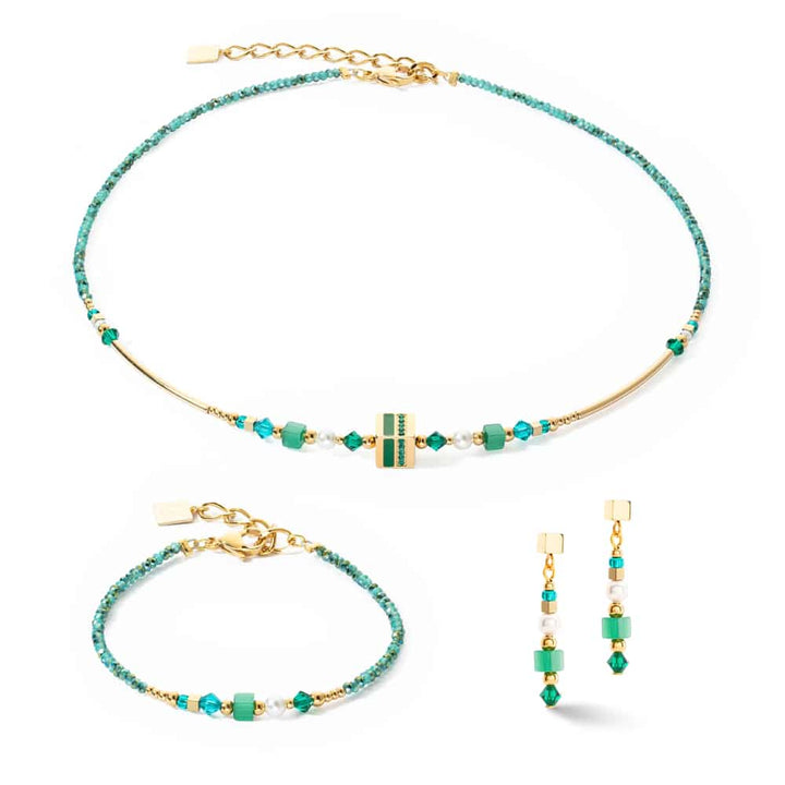 4355/21-0516 gold-green square stripes earrings