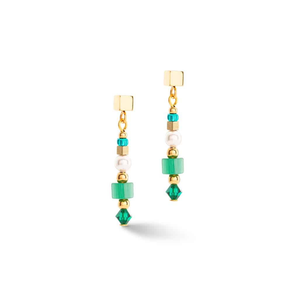 4355/21-0516 gold-green square stripes earrings