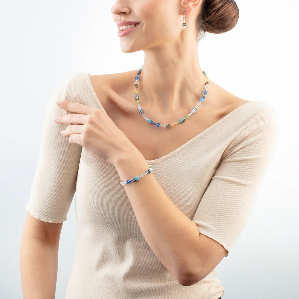 4905/10-2005 cdl geocube water-green silver necklace