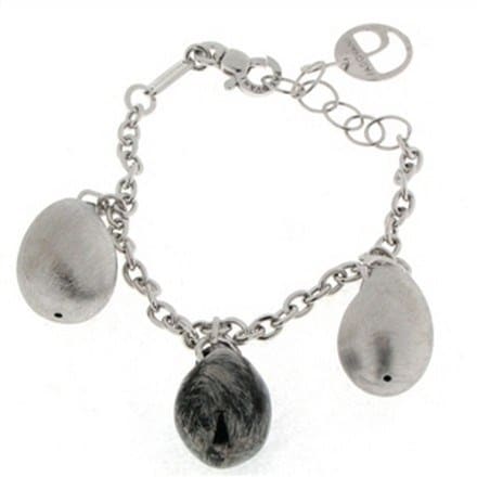 DOB01 BRACCIALE ARGENTO SADINATO E LUCIDO NERO