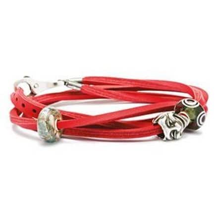 L5105-45 BRACCIALE CUOIO ROSSO/ARGENTO 45 CM