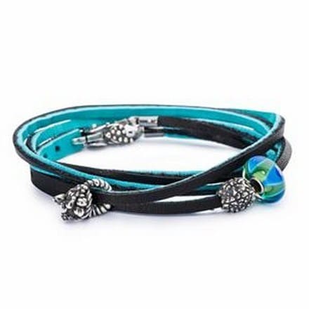 TLEBR-00048 BRACCIALE IN CUOIO AZZURRO/NERO 45 CM