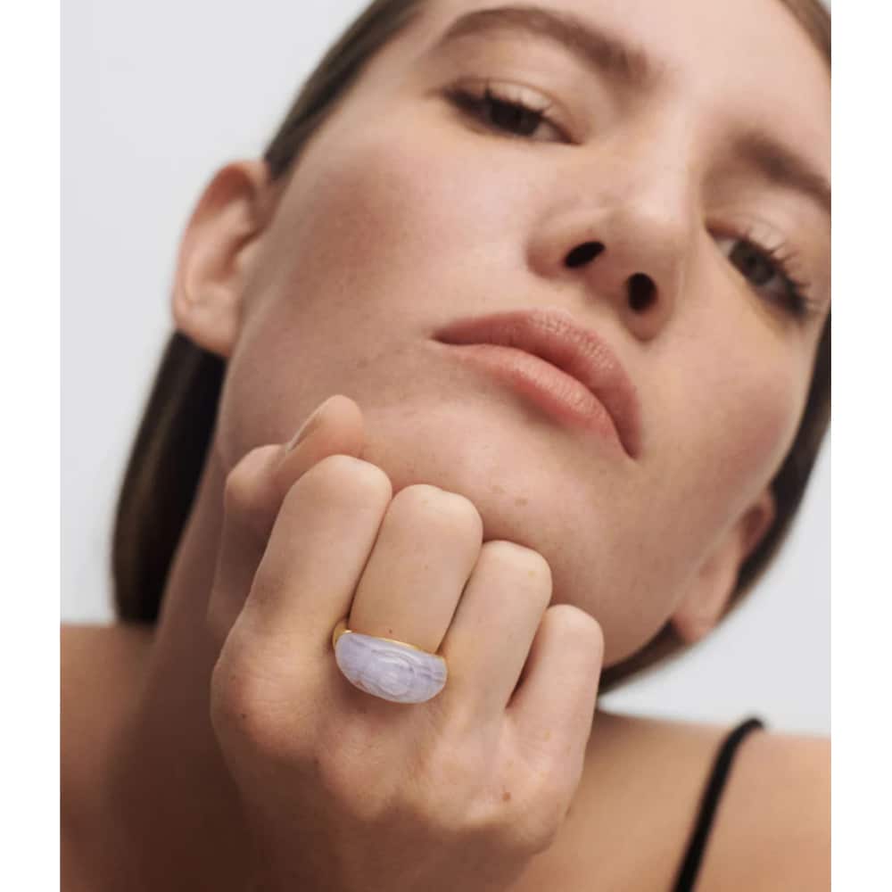 an01-c59-14 blue lace agate shell ring