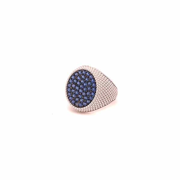Anello chevalier in oro e zirgoni blu