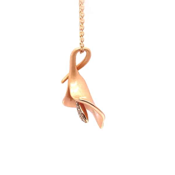 B237GC rose gold calla lily necklace with zirconia