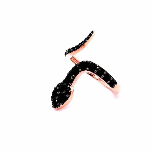 B247 SNAKE RING WITH BLACK ZIRCONIA