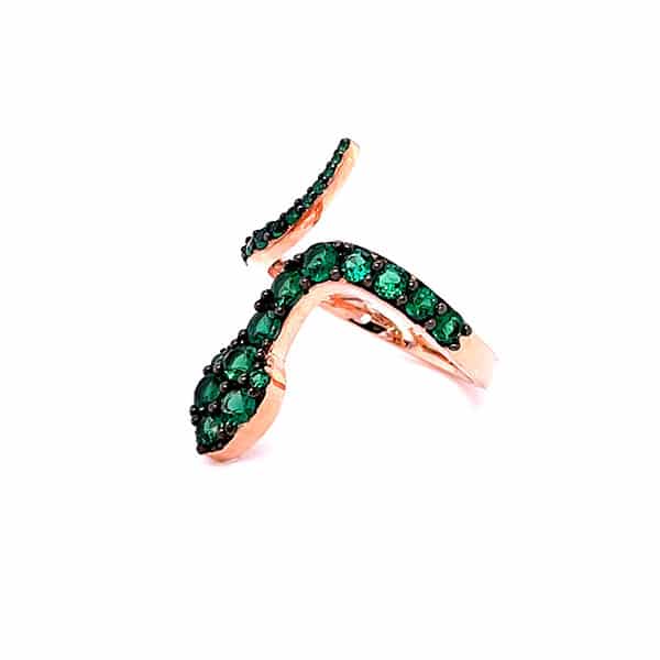 B247AN SNAKE RING WITH GREEN ZIRCONIA