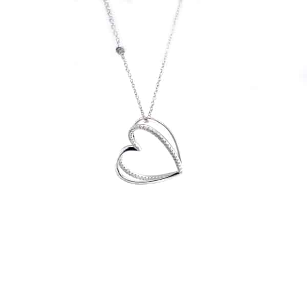 B459GC silver chain with hearts and white zirconia