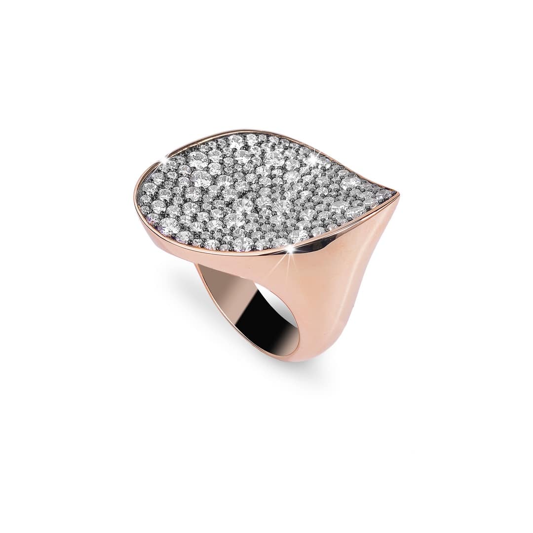 B58AN ANELLO ORO ROSA PAVE' ARGENTO 925