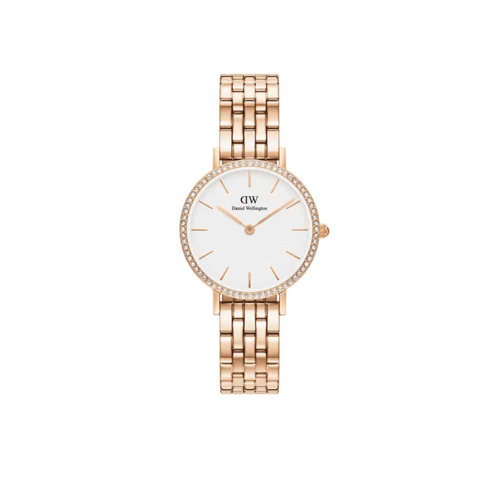 dw00100666 petite 5-link bezel rose gold watch