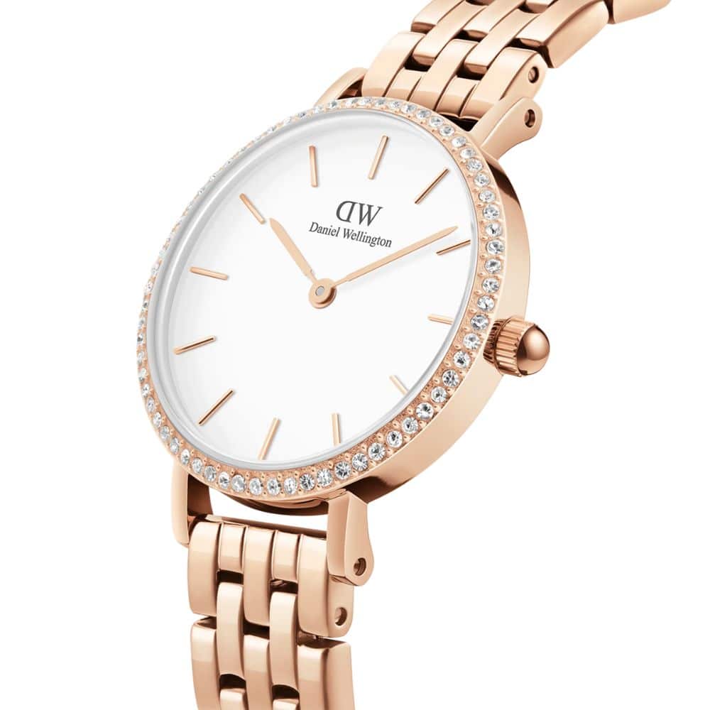 dw00100666 petite 5-link bezel rose gold watch