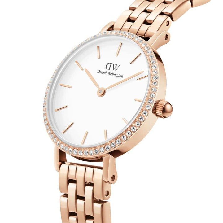 dw00100666 petite 5-link bezel rose gold watch