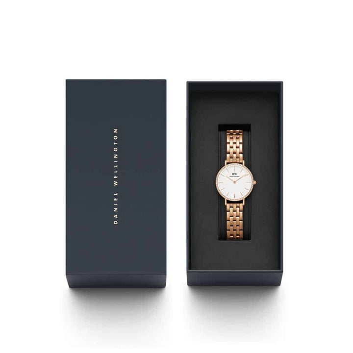 dw00100666 petite 5-link bezel rose gold watch