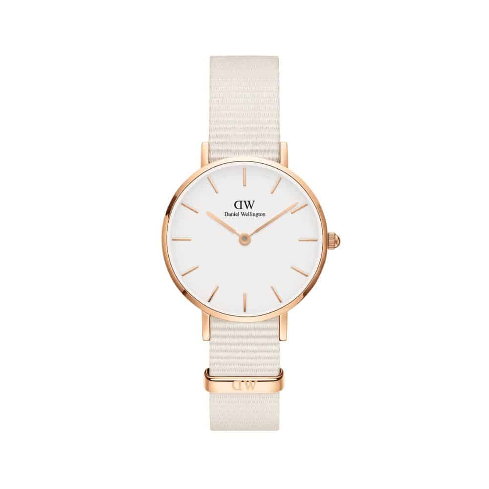 dw00100675 petite chalk nato watch size 28mm pink
