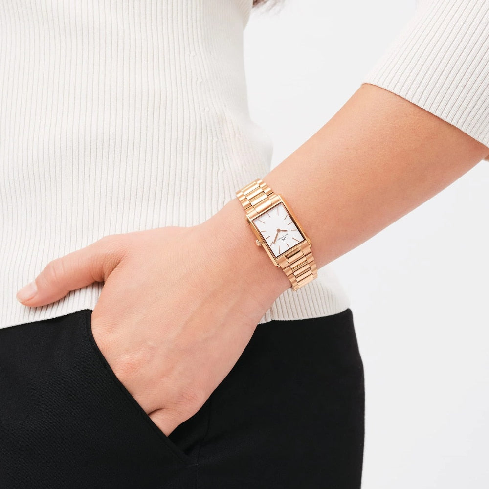 dw00100699 rectangular watch rose gold dial