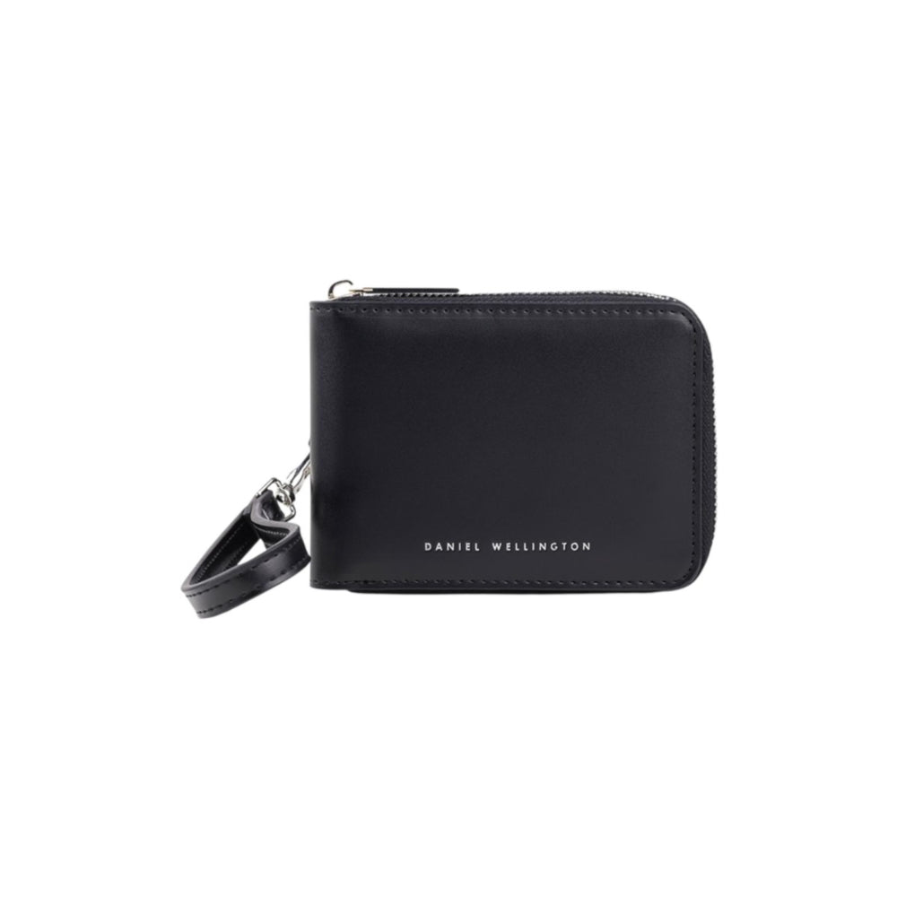 dw01900040 Round zip wallet with handle black smooth 13x9.5cm