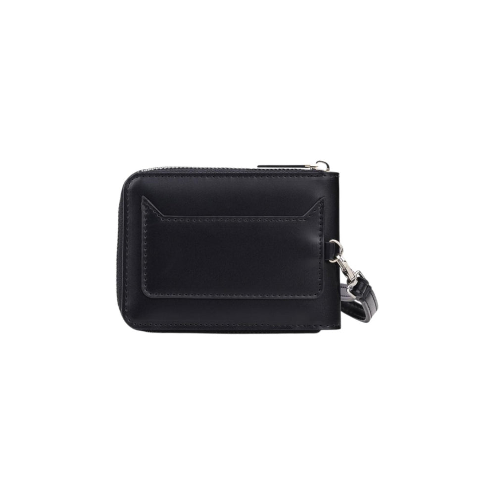 dw01900040 Round zip wallet with handle black smooth 13x9.5cm