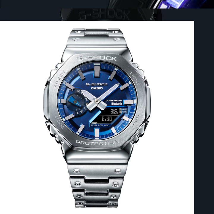 gm-b2100ad-2aer g-shock men's steel blue dial