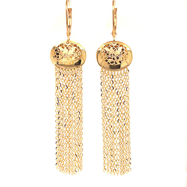 Oval yellow gold earrings with gold thread pendants