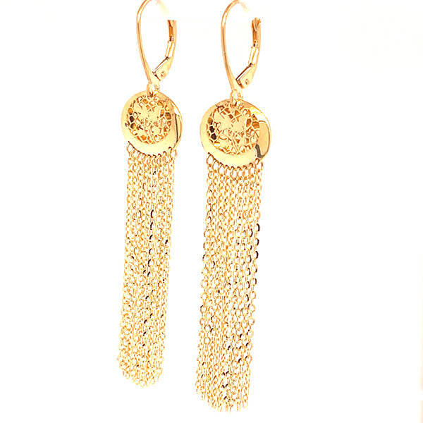 Oval yellow gold earrings with gold thread pendants