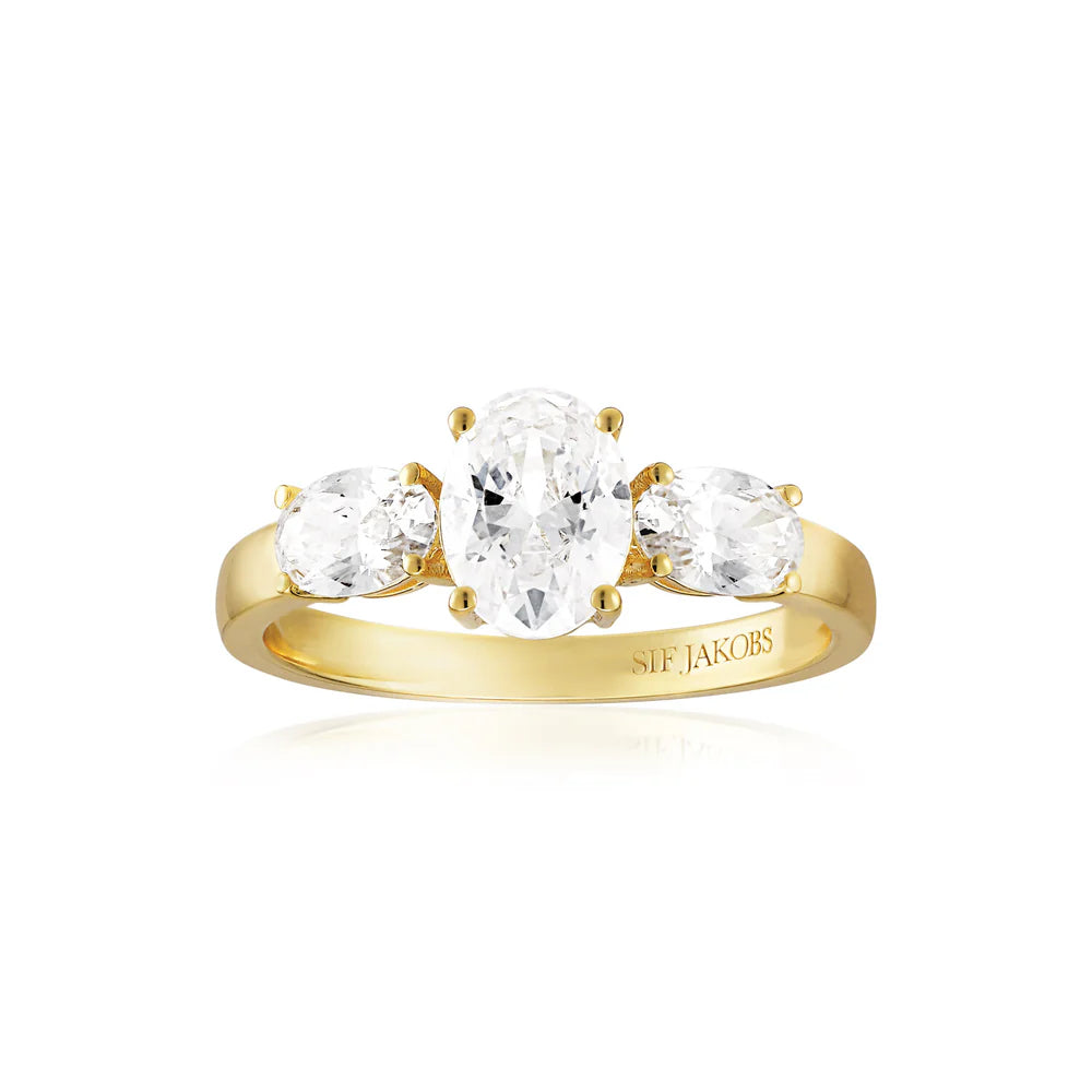 sj-r2340-cz-yg-50 Three-ellipse ring size 50
