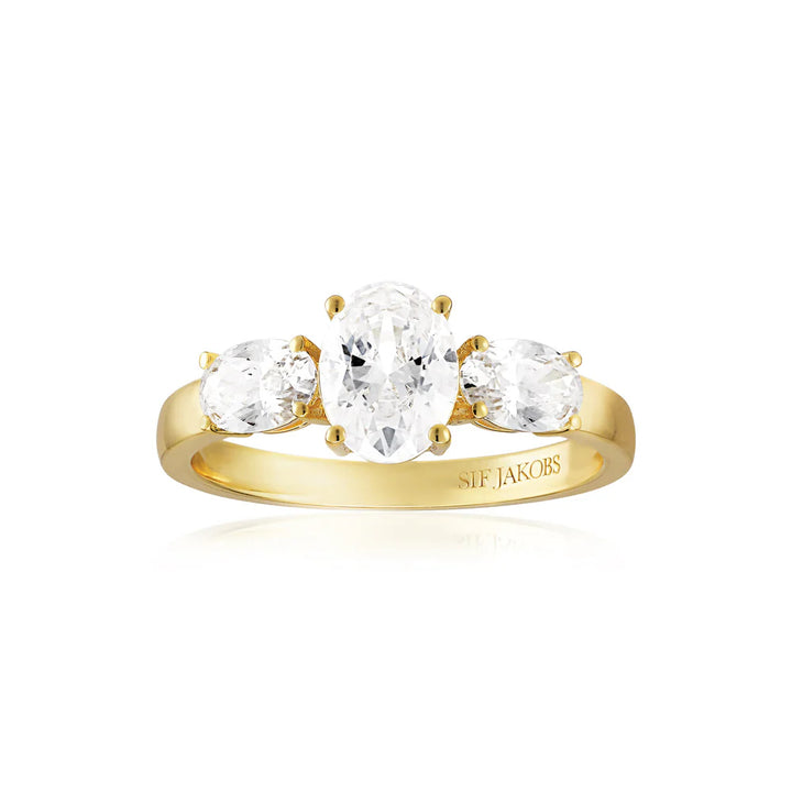 sj-r2340-cz-yg-50 Three-ellipse ring size 50