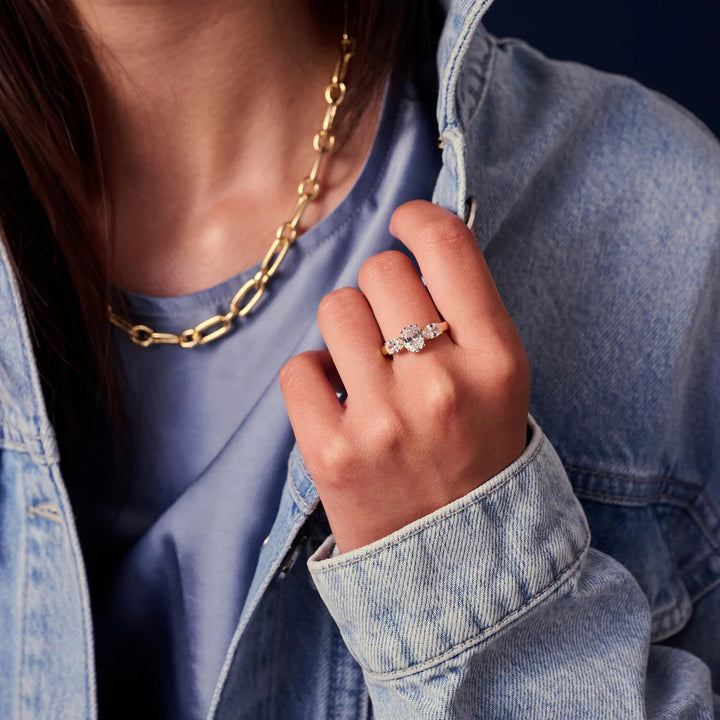 sj-r2340-cz-yg-50 Three-ellipse ring size 50