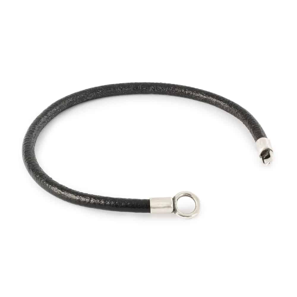 Black leather and silver bracelet