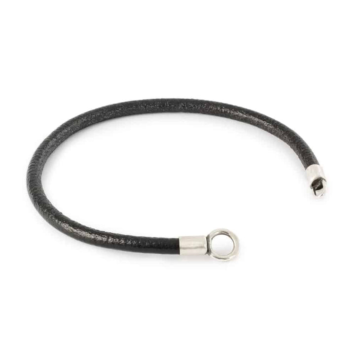 Black leather and silver bracelet