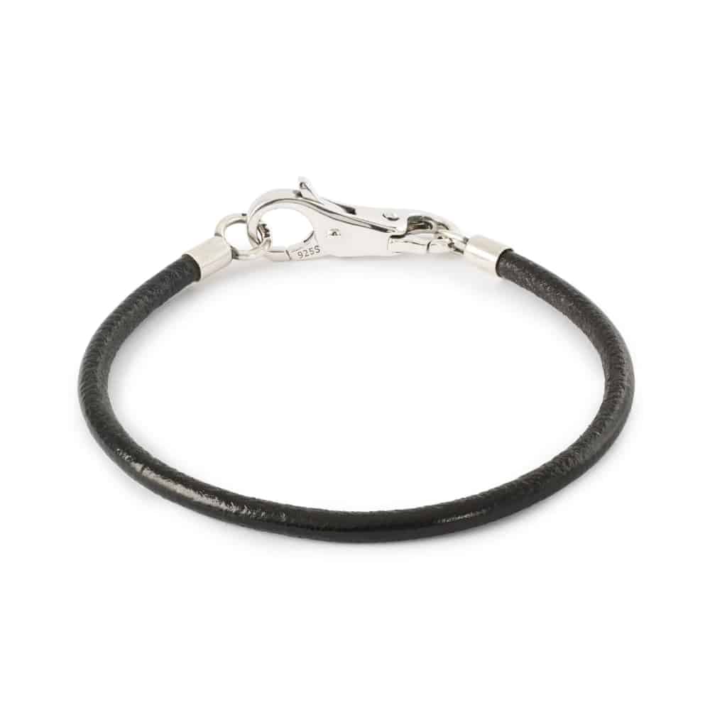 Black leather and silver bracelet