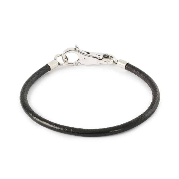 Black leather and silver bracelet
