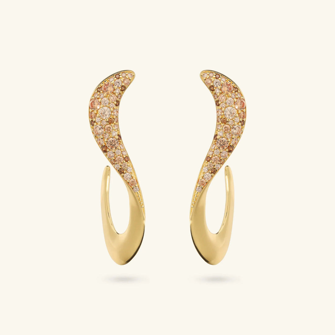 Orecchini Pendenti Onda con Pavé di Cubic Zirconia