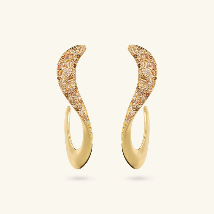 Orecchini Pendenti Onda con Pavé di Cubic Zirconia