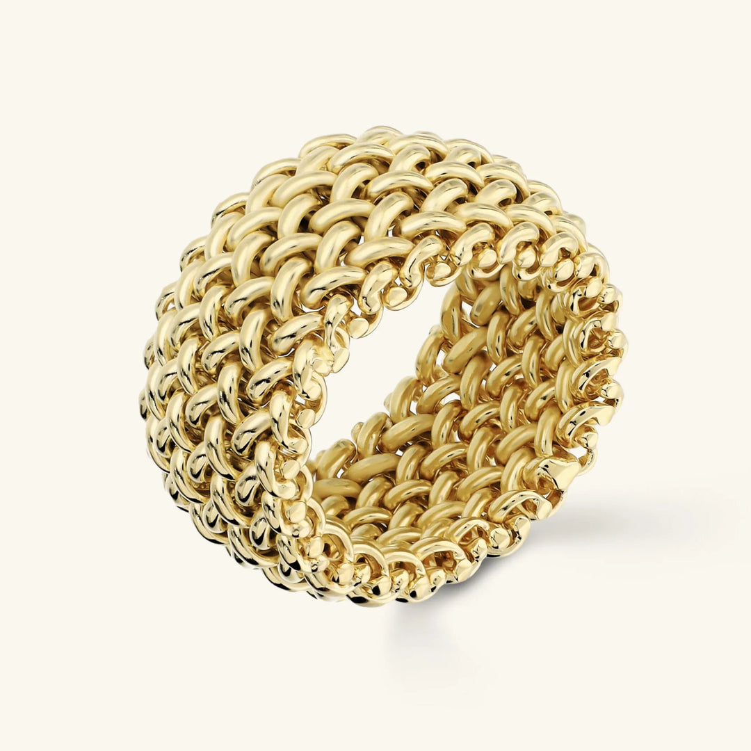 Anello a Fascia Maglia Grana di Riso Placcato Oro 18Kt
